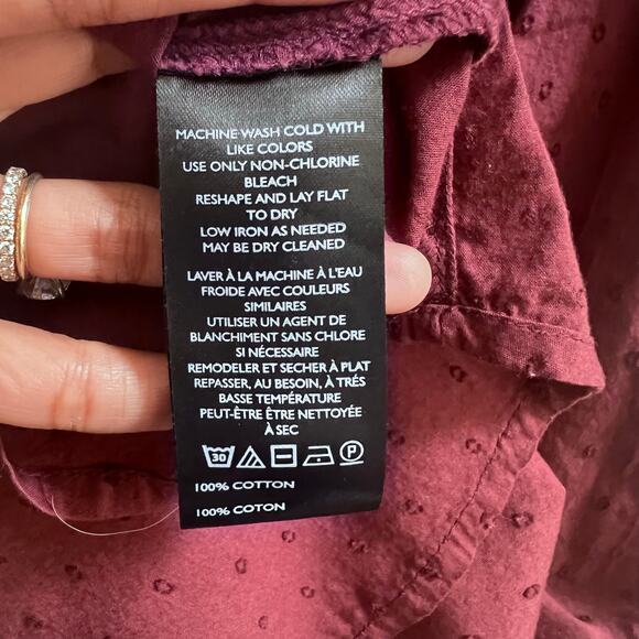 By Anthropologie V-Neck Ruffle Layered Sleeve Henley Loose Fit Top Women's Large - Picture 9 of 9